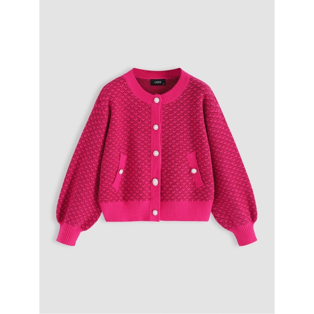 Cider Knit Check Round Neckline Cardigan Size OXL NWT